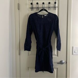 Gap navy blue eyelet long sleeved dress